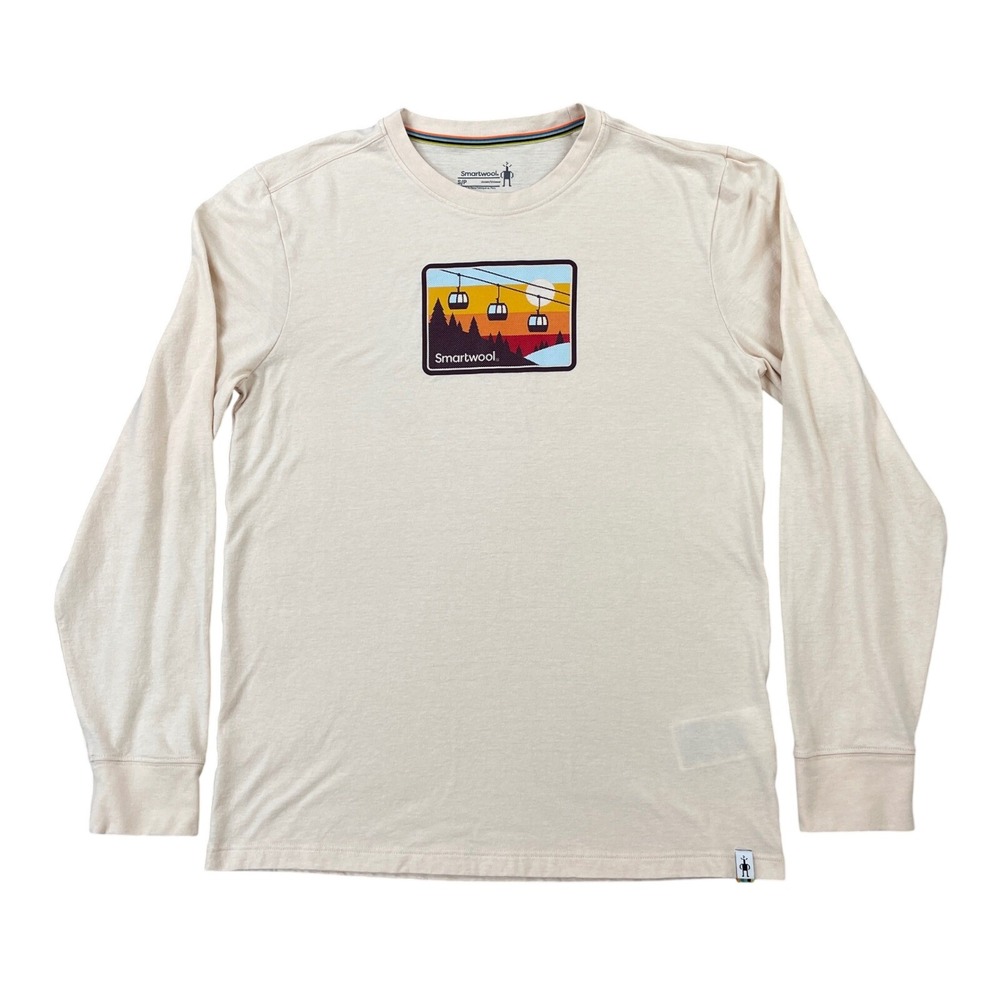 Smartwool Long Sleeve Shirt Unisex Small Tan Gondola Graphic Merino Wool Blend